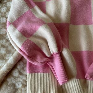 Amazon Pink and Cream Plaid Sweater